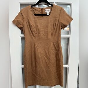 Vintage Carol Horn Linen Sweetheart Dress Women’s Size 6P Petite Caramel Brown